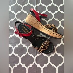 Donald J. Pliner Red and Leopard Print Cork  and animal print Wedges size 8